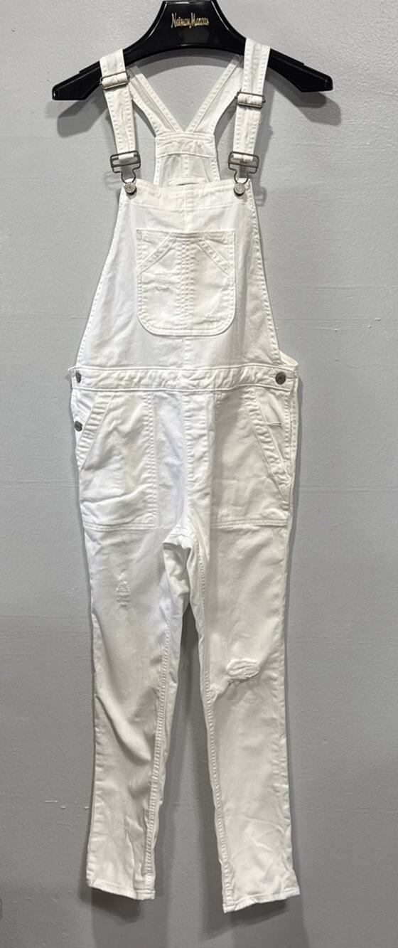 Gap Bib Overalls Womens Small White Cropped Slouch Stretch Work Utility Distress